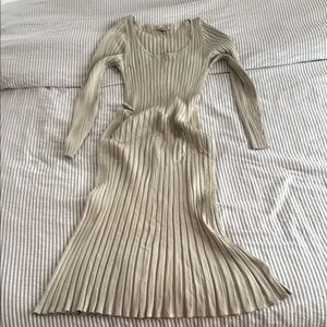 H&M Light Green/Cream Long Sleeve Ribbed Dress